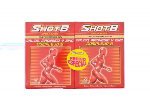 Shot B Multivitamínico Con Calcio, Magnesio, Zinc Caja Con 30 Cápsulas Blandas - Precio Especial
