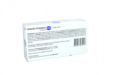 Valsartán / Amlodipino 160 / 10 mg Caja Con 30 Tabletas Cubiertas