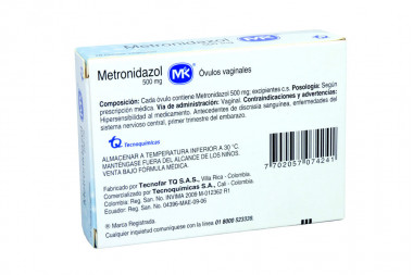 Metronidazol 500 mg Caja Con 10 Óvulos Vaginales
