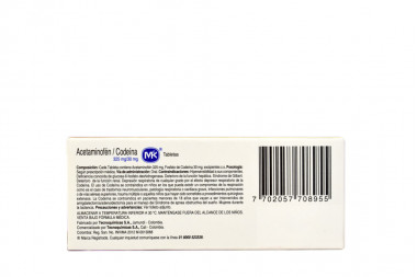 Acetaminofén + codeina 325 / 30 mg Caja Con 30 Tabletas