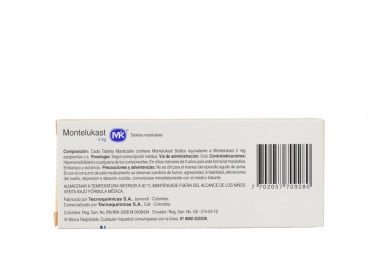Montelukast 5 mg Caja Con 30 Tabletas Masticables