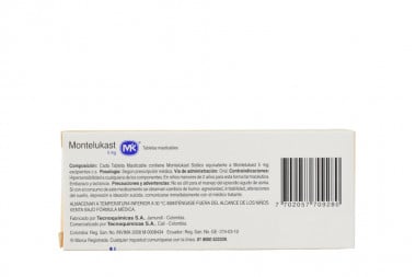 Montelukast 5 Mg Caja Con 30 Tabletas Masticables