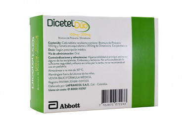 Dicetel Dúo 100 / 300 mg Caja Con 24 Tabletas Recubiertas
