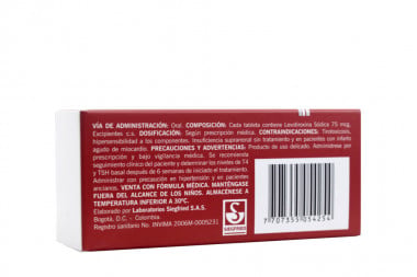 Tiroxín 75 Mcg Caja Con 50 Tabletas
