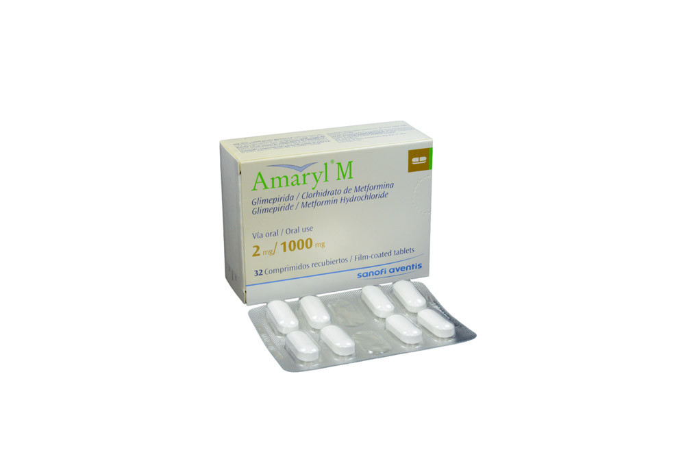 Amaryl M 2 / 1000 mg Caja Con 32 Comprimidos Recubiertos