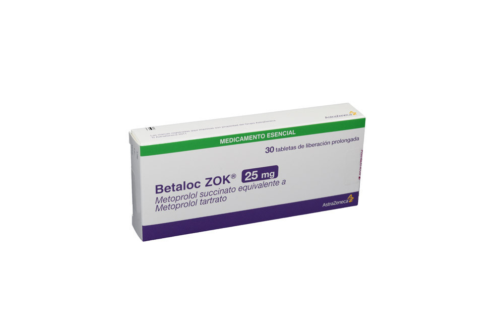 Betaloc Zok 25 mg Caja Con 30 Tabletas De Liberación Prolongada 