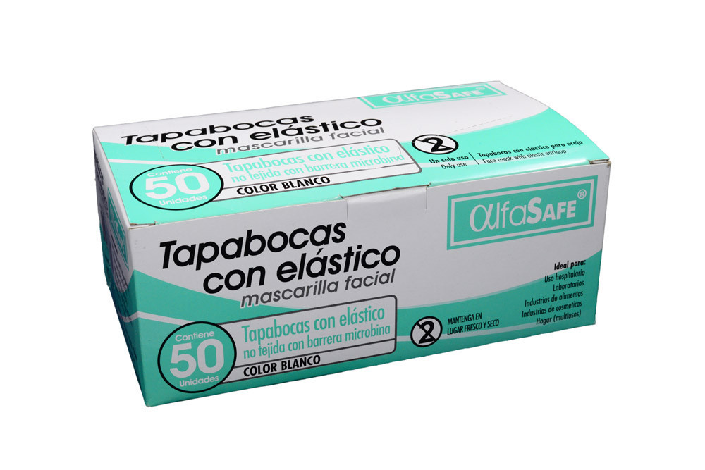 Tapabocas Con Elástico Color Blanco Caja Con 50 Unidades