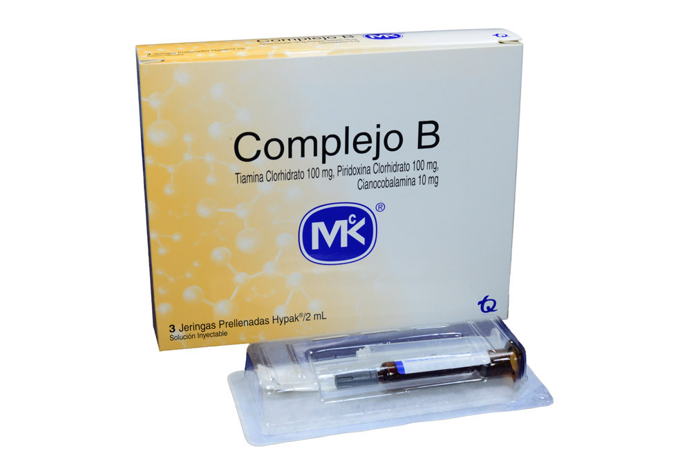 Complejo B  Solución Inyectable 100 / 10 mg Caja Con 3 Jeringas Prellenadas De 2 mL