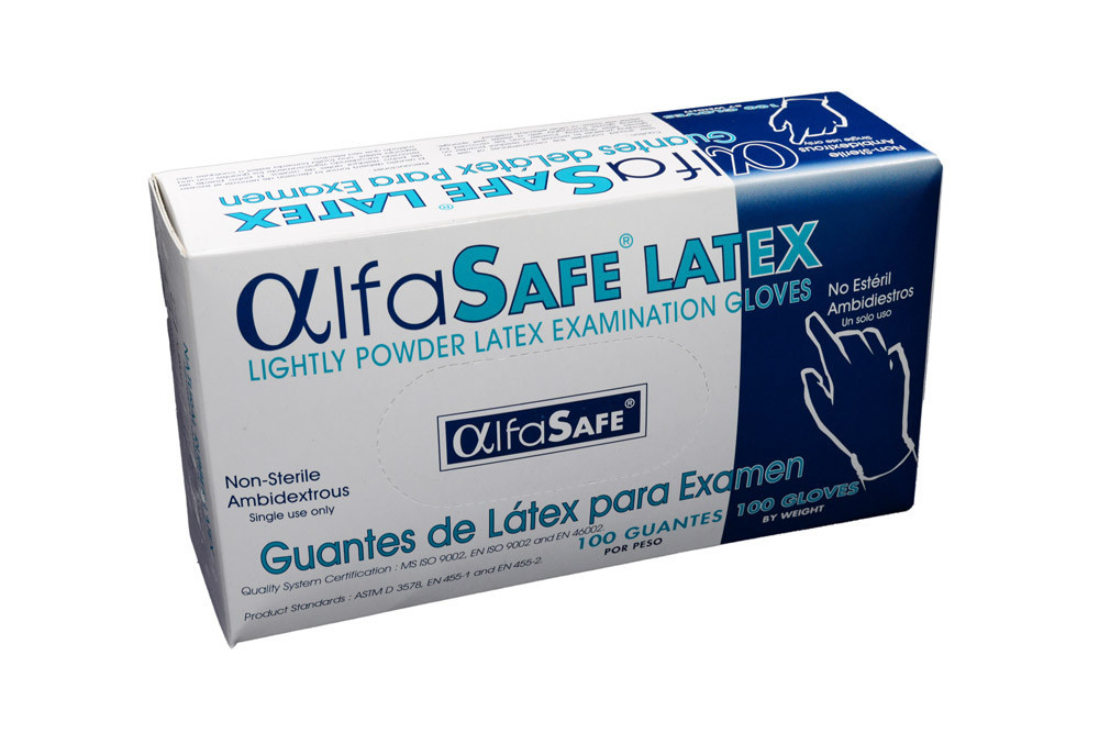 Guantes De Látex Para Examen Alfa Safe Caja Con 100 Unidades - Talla Grande