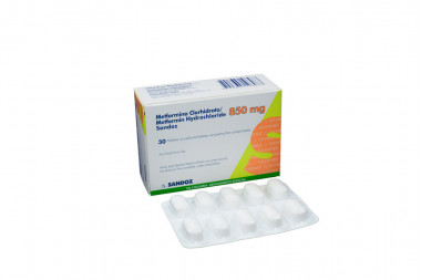 Metformina Clorhidrato 850 mg Caja Con 30 Tabletas Con Película