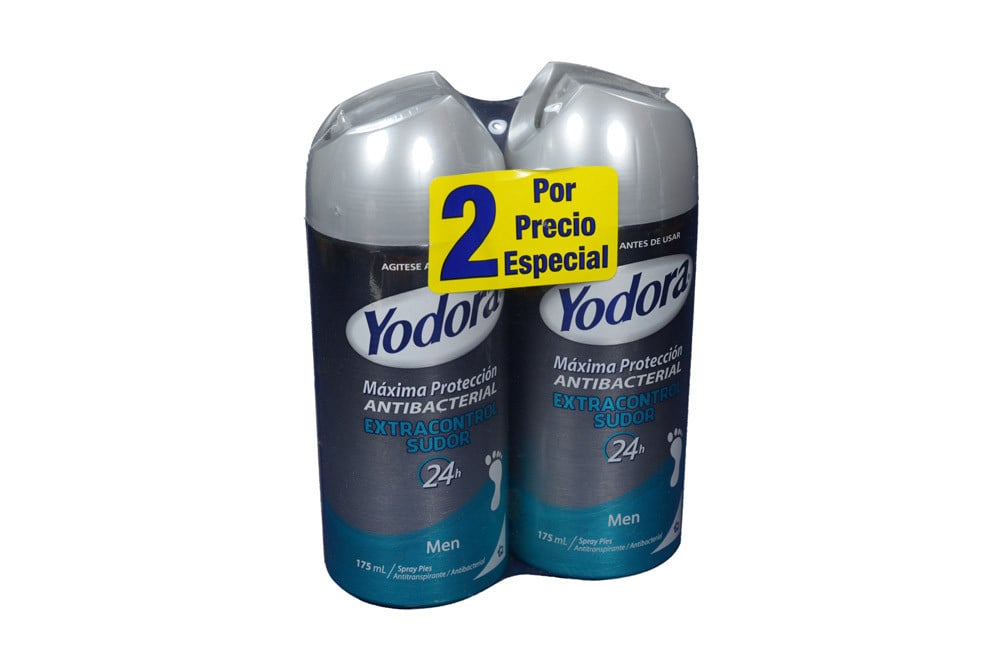 Yodora Spray Pies Men Empaque Con 2 Frascos Con 175 mL C/U Extracontrol Sudor - Precio Especial