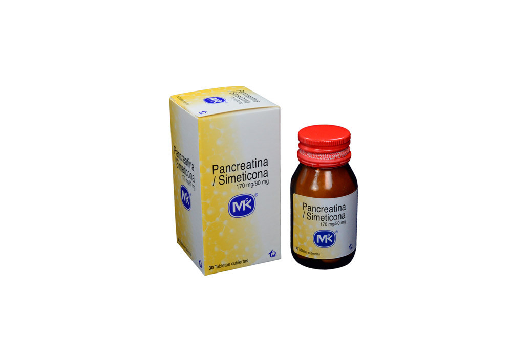 Pancreatina / Simeticona 170 / 80 mg Caja Con Frasco Con 30 Tabletas