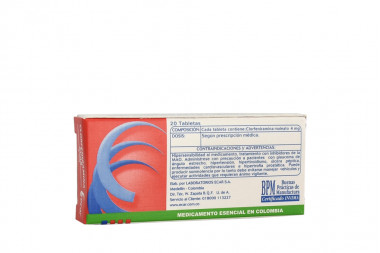 Clorfeniramina Ecar 4 mg Caja Con 20 Tabletas 