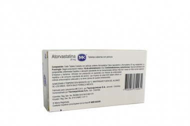 Atorvastatina 20 mg Caja Con 30 Tabletas Cubiertas