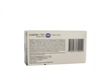 Losartán Hidroclorotiazida 100 / 12.5 mg Caja Con 30 Tabletas