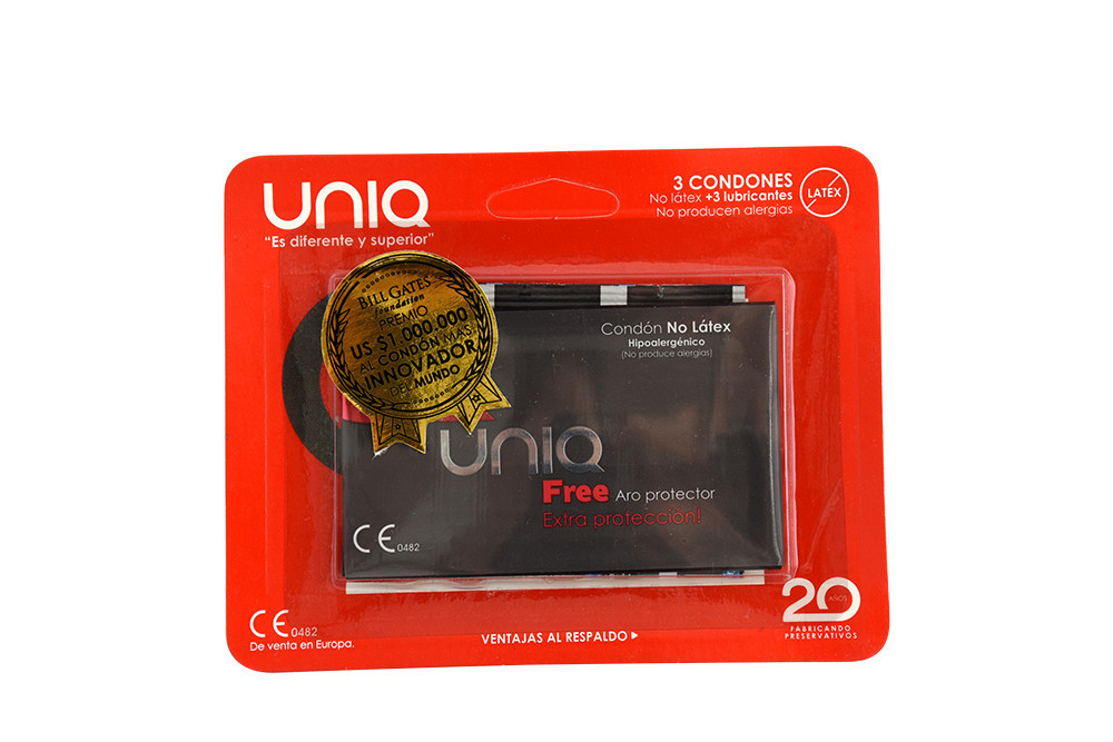 Condones Uniq Free Empaque Con 3 Unidades + 3 Lubricantes