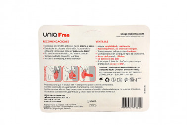 Condones Uniq Free Empaque Con 3 Unidades + 3 Lubricantes