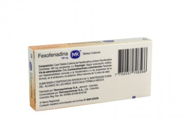 Fexofenadina 180 mg Caja Con 10 Tabletas 