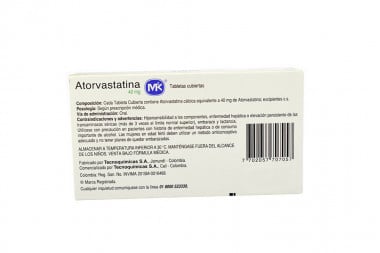 Atorvastatina 40 mg Caja Con 30 Tabletas Cubiertas