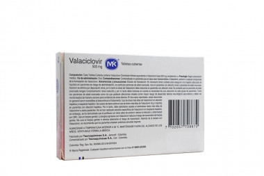 Valaciclovir 500 mg Caja Con 10 Tabletas Cubiertas