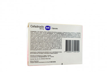 Cefadroxilo 500 mg Caja Con 12 Cápsulas