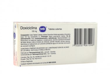 Doxiciclina Mk 100 Mg Caja Con 15 Tabletas Cubiertas