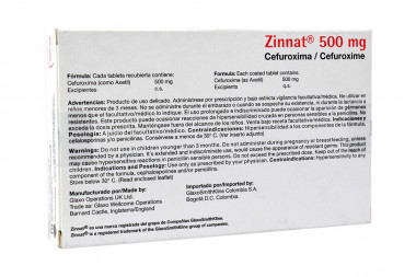 Zinnat 500 mg Caja Con 10 Tabletas Recubiertas