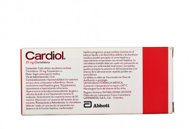 Cardiol Tab Rec 25 Mg Oral Caja 30 Un Lafrancol S.A.S