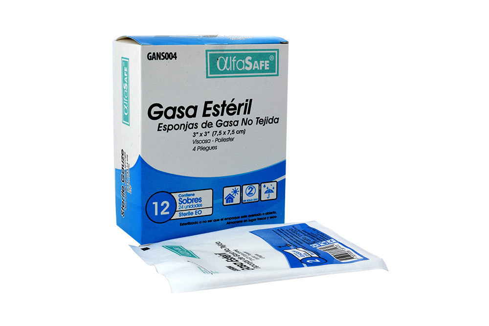 Alfa Safe Gasa Estéril 3" x 3" Caja Con 12 Sobres