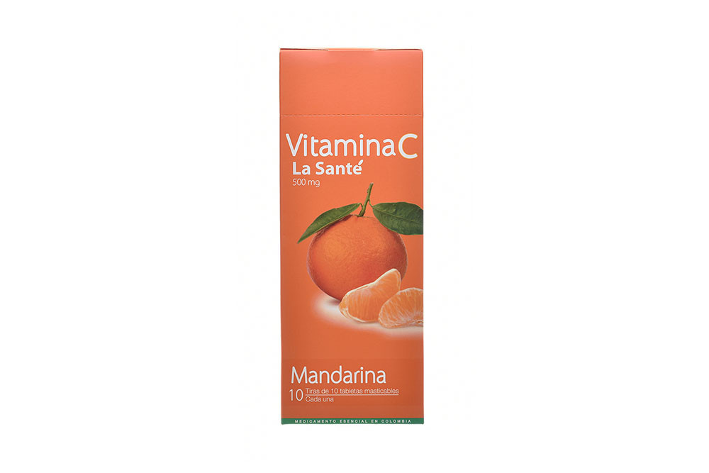 Vitamina C 500 mg Sabor A Mandarina Con 10 Tiras De 10 Tabletas Masticables