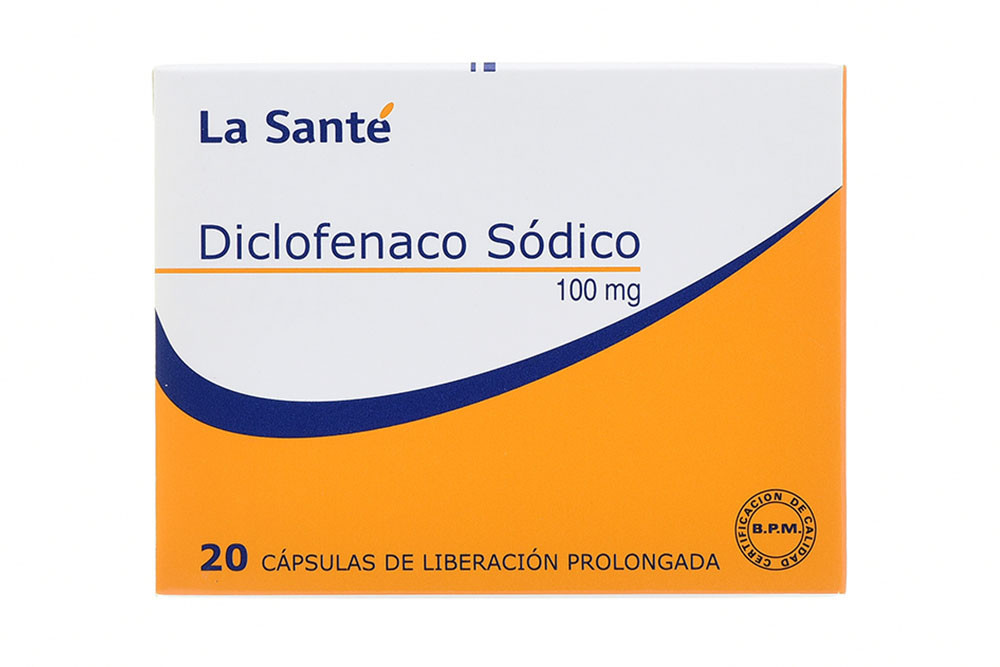 Diclofenaco Sódico 100 mg Caja Con 20 Cápsulas De Liberación Prolongada - La Santé