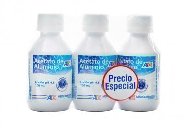 Acetato De Aluminio En Loción Empaque Con 3 Frascos Con 120 mL - Pague 2 Lleve 3