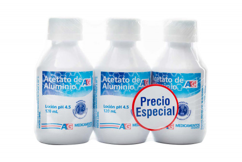 Acetato De Aluminio En Loción Empaque Con 3 Frascos Con 120 mL - Pague 2 Lleve 3