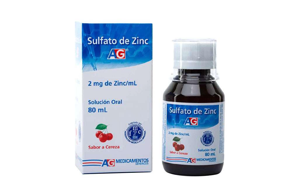 Sulfato de Zinc 2 mg Zinc/mL Caja Con Frasco Con 80 mL - Sabor Cereza