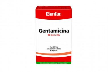 Gentamicina 80 mg / 2 mL Caja Con 6 Ampollas