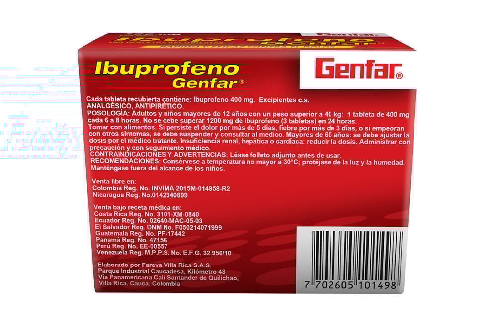 Ibuprofeno Genfar 400 mg Caja Con 100 Tabletas Recubiertas26027