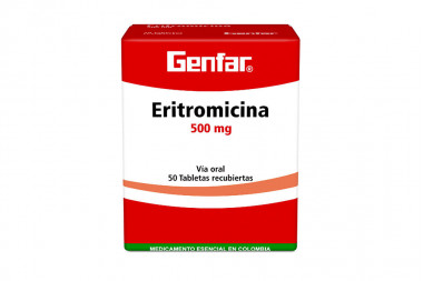 Eritromicina 500 mg Caja Con 50 Tabletas Recubiertas