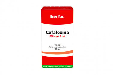 Cefalexina Suspensión Polvo 250 mg / 5 mL Caja Con Frasco De 60 mL 