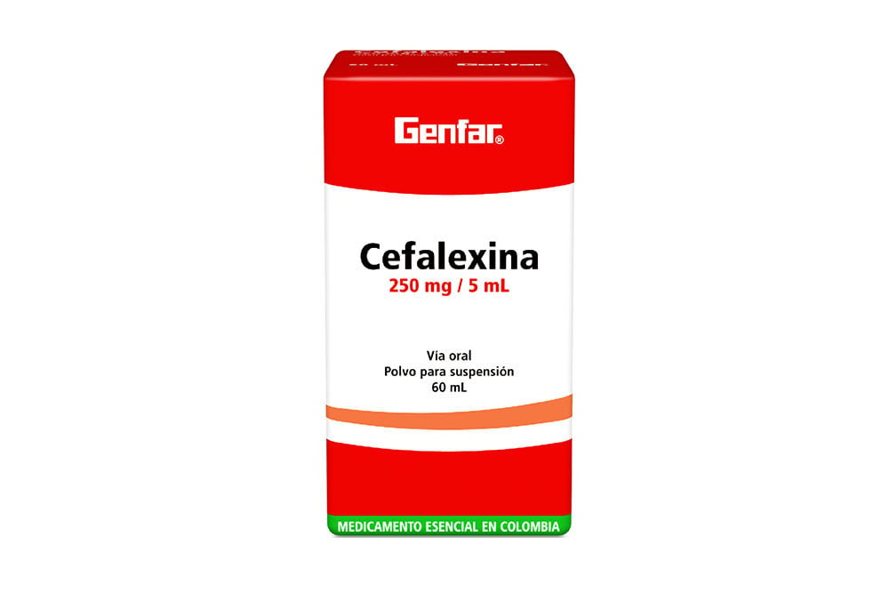 Cefalexina Suspensión Polvo 250 mg / 5 mL Caja Con Frasco De 60 mL 