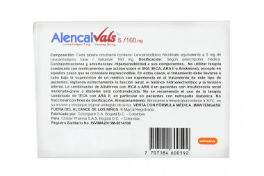 Alencal Vals 5 / 160 mg Caja Con 30 Tabletas Recubiertas
