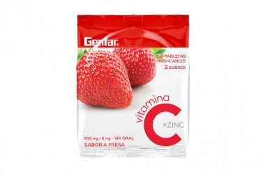 Vitamina C 500 mg + zinc Bolsa Con 12 Tabletas Masticables – Sabor Fresa