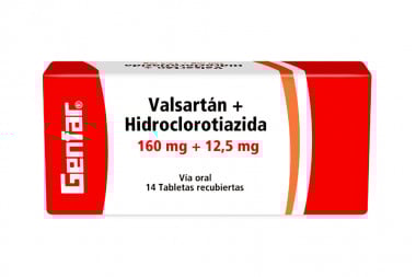Valsartán + Hidroclorotiazida 160 / 12.5  mg Caja Con 14 Tabletas Recubiertas
