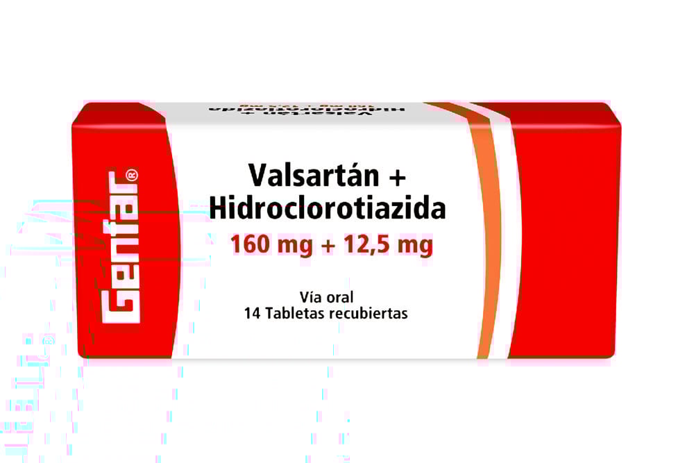 Valsartán + Hidroclorotiazida 160 / 12.5 mg Caja Con 14 Tabletas Recubiertas Valsartán + Hidroclorotiazida 160 / 12.5 Mg Caja Con 14 Tabletas Recubiertas