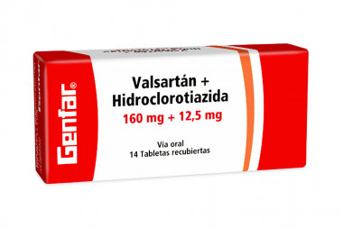 Valsartán + Hidroclorotiazida 160 / 12.5  mg Caja Con 14 Tabletas Recubiertas