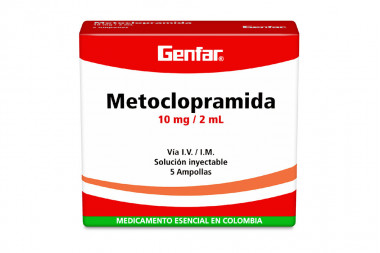 Metoclopramida Clorhidrato 10 mg / 2 mL Solución Inyectable Caja Con 5 Ampollas