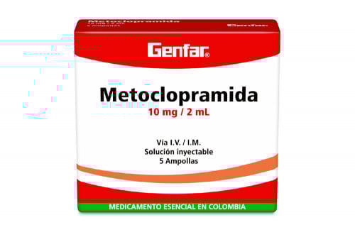 Metoclopramida Clorhidrato 10 mg / 2 mL Solución Inyectable Caja Con 5 Ampollas