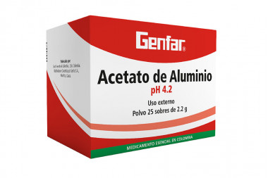 Acetato De Aluminio Caja Con 25 Sobres De 2.2 g