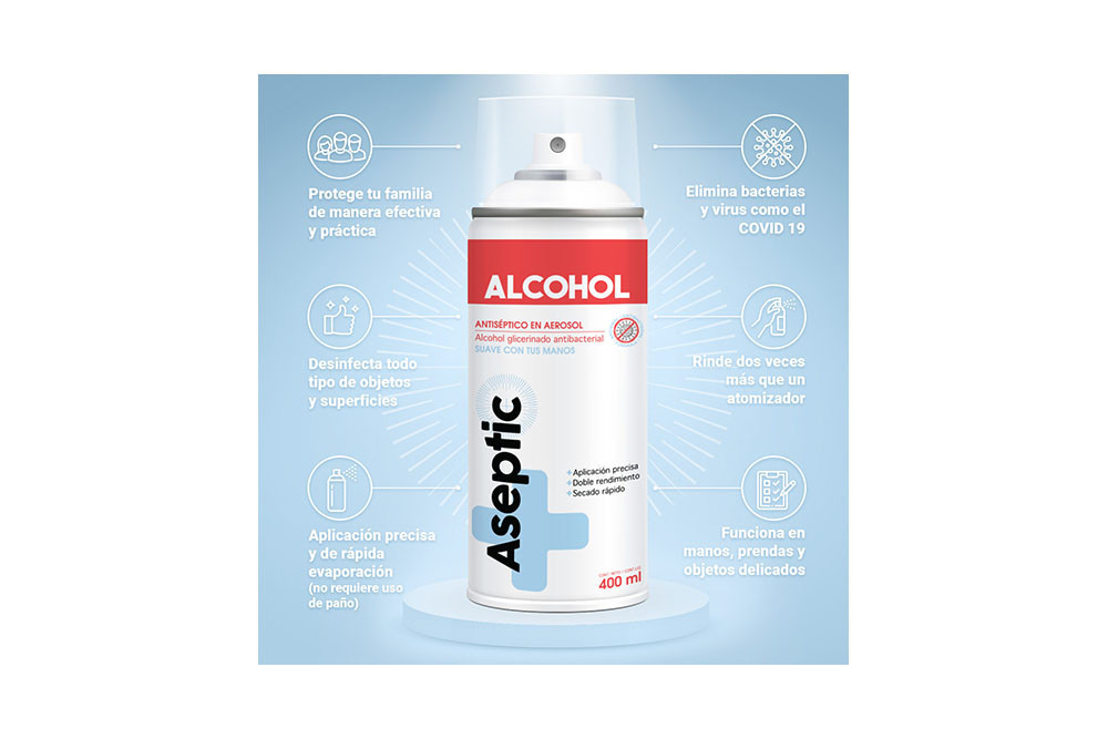 Alcohol Glicerinado Antiséptico En Aerosol Frasco Con 400 Ml