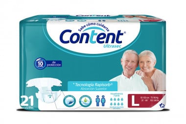 Pañales Content Ultrasec Incontinencia Fuerte Paca Con 21 Unidades - Talla L