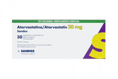 Atorvastatina 20 mg Caja Con 30 Tabletas Recubiertas